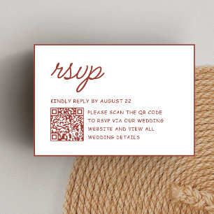 Cartão RSVP Código QR de Casamento Retro Vermelho e Branco