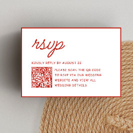 Cartão RSVP Código QR de Casamento Retro Vermelho e Branco