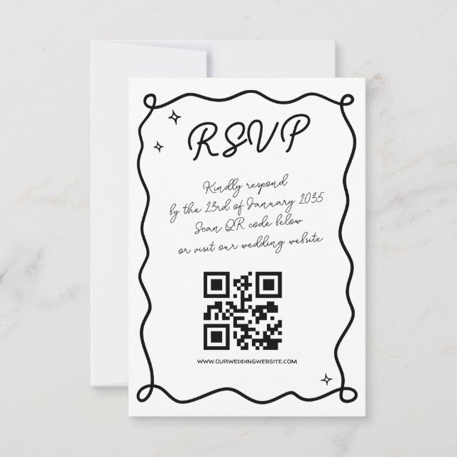 Cartão RSVP Código QR de Casamento Reunido Manuscrito Whimsica (Frente)