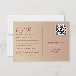 Cartão RSVP Código QR de Casamento Romântico de Função Dupla
