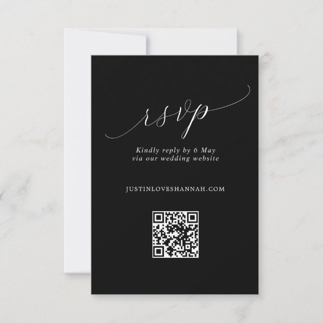 Cartão RSVP Código QR de Casamento Romântico de Script Românti (Frente)