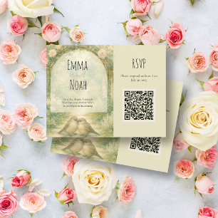 Cartão RSVP Código QR de Casamento Rosas Pink Jardim Inglês Re