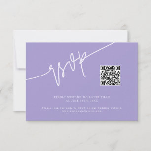 Cartão RSVP Código QR de Casamento Roxo com Letra Manuscrita