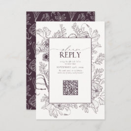 Cartão RSVP Código QR de Casamento Roxo de Ameixa Elegante Por