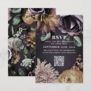 Cartão RSVP Código QR de Casamento Roxo Escuro Por Favor Respo