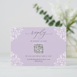 Cartão RSVP Código QR de Casamento Roxo Lavanda Elegante Vinta