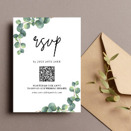 Cartão RSVP Código QR de Casamento Russo Eucalyptus Greenery