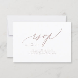 Cartão RSVP CÓDIGO QR de Casamento Simples Branco Taupe Rosa M