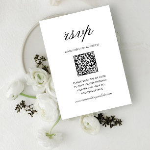 Cartão RSVP Código QR de Casamento Simples Formal Branco e Pre