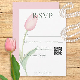 Cartão RSVP Código QR de Casamento Solo de Tulip Rosa
