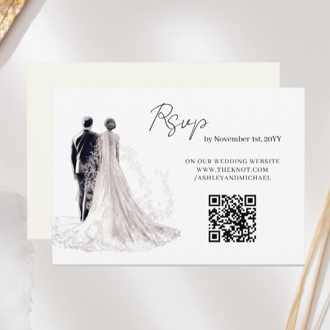 Cartão RSVP Código QR de Casamento Tradicional de Script Elega (Criador carregado)