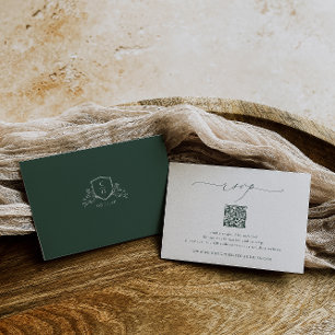 Cartão RSVP Código QR de Casamento Verde BRUNSWICK