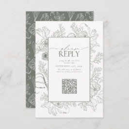 Cartão RSVP Código QR de Casamento Verde da Elegante Sage, Res