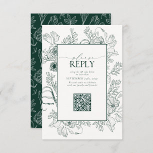 Cartão RSVP Código QR de Casamento Verde Elegante Emerald Por