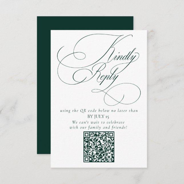Cartão RSVP Código QR de Casamento Verde Elegante Emerald Por  (Frente/Verso)