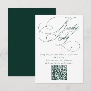 Cartão RSVP Código QR de Casamento Verde Elegante Emerald Por 