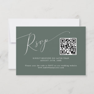 Cartão RSVP Código QR de Casamento Verde Mínimo