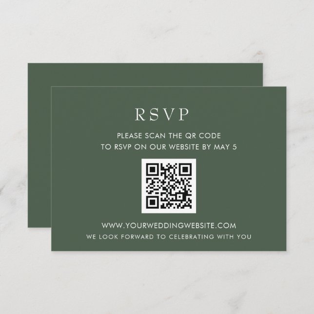 Cartão RSVP CÓDIGO QR de Casamento Verde Moderno Elegante Simp (Frente/Verso)