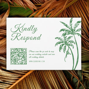 Cartão RSVP Código QR de Casamento Verde na Praia Tropical Cos
