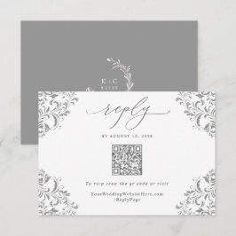 Cartão RSVP Código QR de Casamento Vintage Cinza Prata Elegant