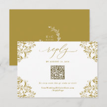Código QR de Casamento Vintage em Ouro Elegante