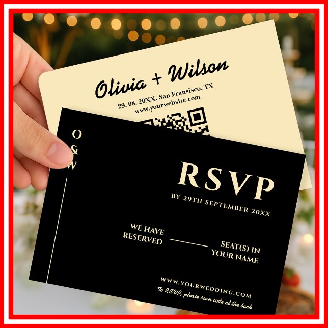 Cartão RSVP Código QR de Confirmação de Casamento Amarelo Mant (Criador carregado)