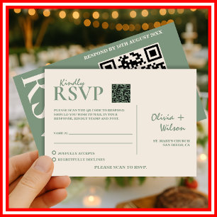 Cartão RSVP Código QR de Confirmação de Casamento em Verde Sal