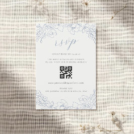 Cartão RSVP Código QR de confirmação de casamento floral azul 