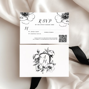 Cartão RSVP Código QR de crista monograma barroco vintage casa