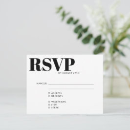 Cartão RSVP Código QR de Escolha de Refeição Preto e Branco Mo