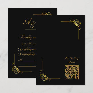 Cartão RSVP Código QR de Evento de Casamento Preto Elegante
