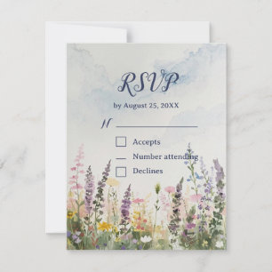 Cartão RSVP Código QR de Flor Silvestre em Aquarela Rústico