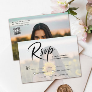 Cartão RSVP Código QR de Foto de Quinceanera Simples e Letra M