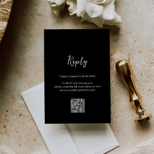 Cartão RSVP Código QR de Foto Preta Limpa Casamento Moderno