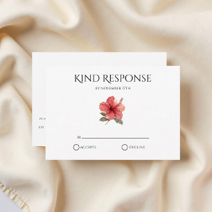 Cartão RSVP Código QR de Hibisco Vermelho Coral Casamento Trop