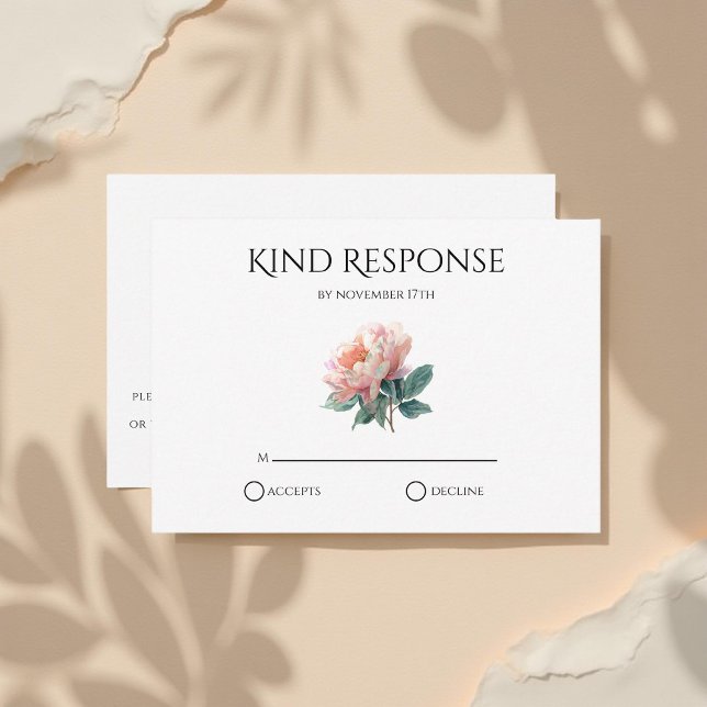 Cartão RSVP Código QR de Peônia Rosa Choque Elegante Casamento (Criador carregado)