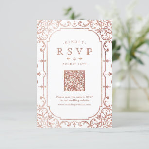 Cartão RSVP Código QR de rosa Dourado elegante ornamentado rom
