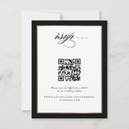 Cartão RSVP Código QR de Script Elegante Preto e Casamento Dou