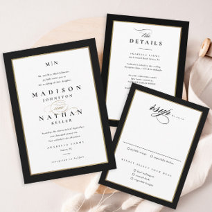 Cartão RSVP Código QR de Script Elegante Preto e Casamento Dou