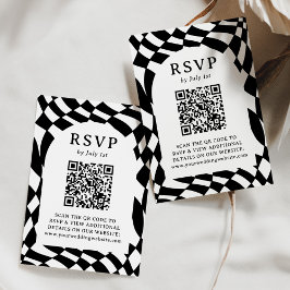 Cartão RSVP Código QR de Tabuleiro de Xadrez Preto e Branco Re