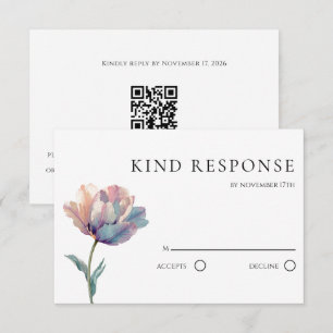 Cartão RSVP Código QR de Tulipa Roxa Rosa em Aquarela para Cas