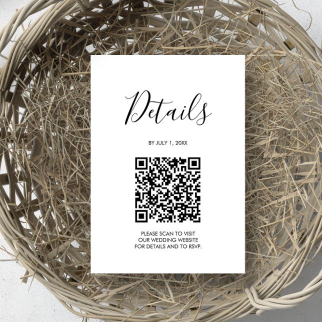 Cartão RSVP Código QR Detalhes de Casamento Verde Sage (Sustainable wedding details card QR code virtual rsvp.)