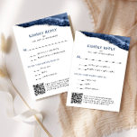 Cartão RSVP Código QR do Bar de Agato Azul e Prateado Mitzvah<br><div class="desc">Este belo cartão de resposta apresenta um agate marinho azul e prateado e o seu texto personalizado em formato vertical. Use a Ferramenta Design para alterar as fontes ou o layout.</div>