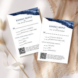 Cartão RSVP Código QR do Bar de Agato Azul e Prateado Mitzvah