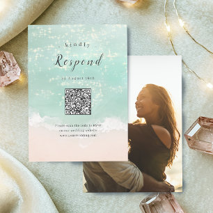 Cartão RSVP Código QR do casamento de praia de abstrato espuma