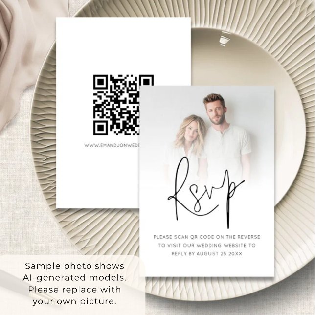 Cartão RSVP Código QR do Casamento do Script de Sobreposição d (Criador carregado)