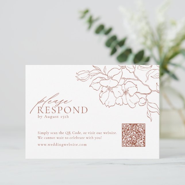 Cartão RSVP Código QR do casamento floral Elegante (Em pé/Frente)