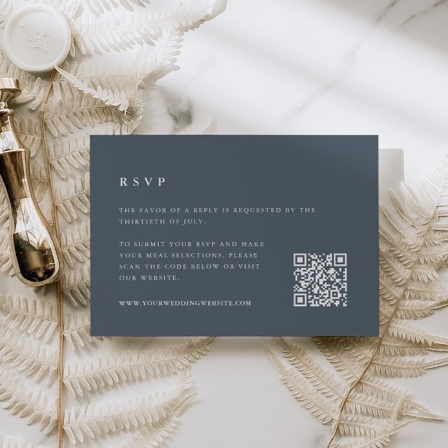 Cartão RSVP Código QR do Casamento no inverno Azul Estalado (Criador carregado)
