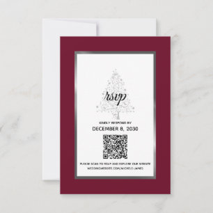 Cartão RSVP Código QR do Casamento no inverno Burgundy Silver