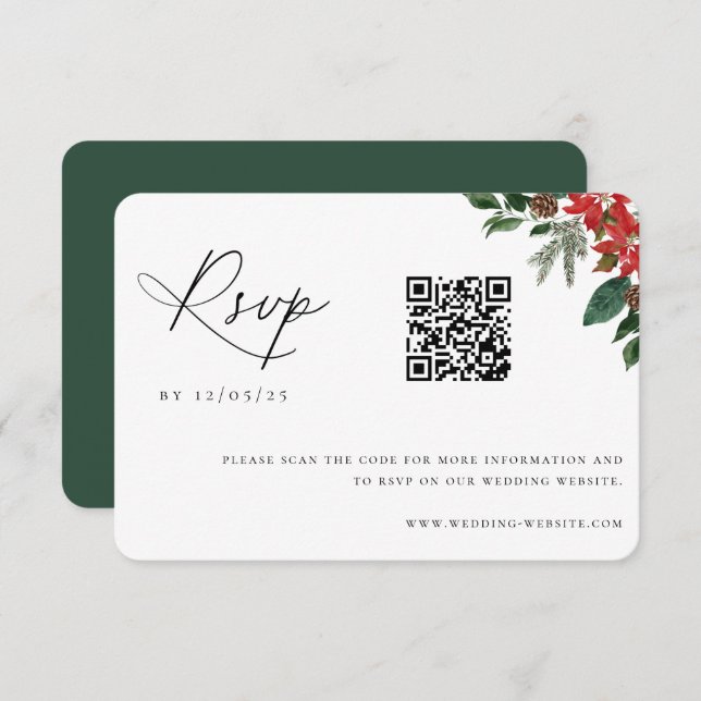 Cartão RSVP Código QR do Casamento no inverno Chic Contemporân (Frente/Verso)